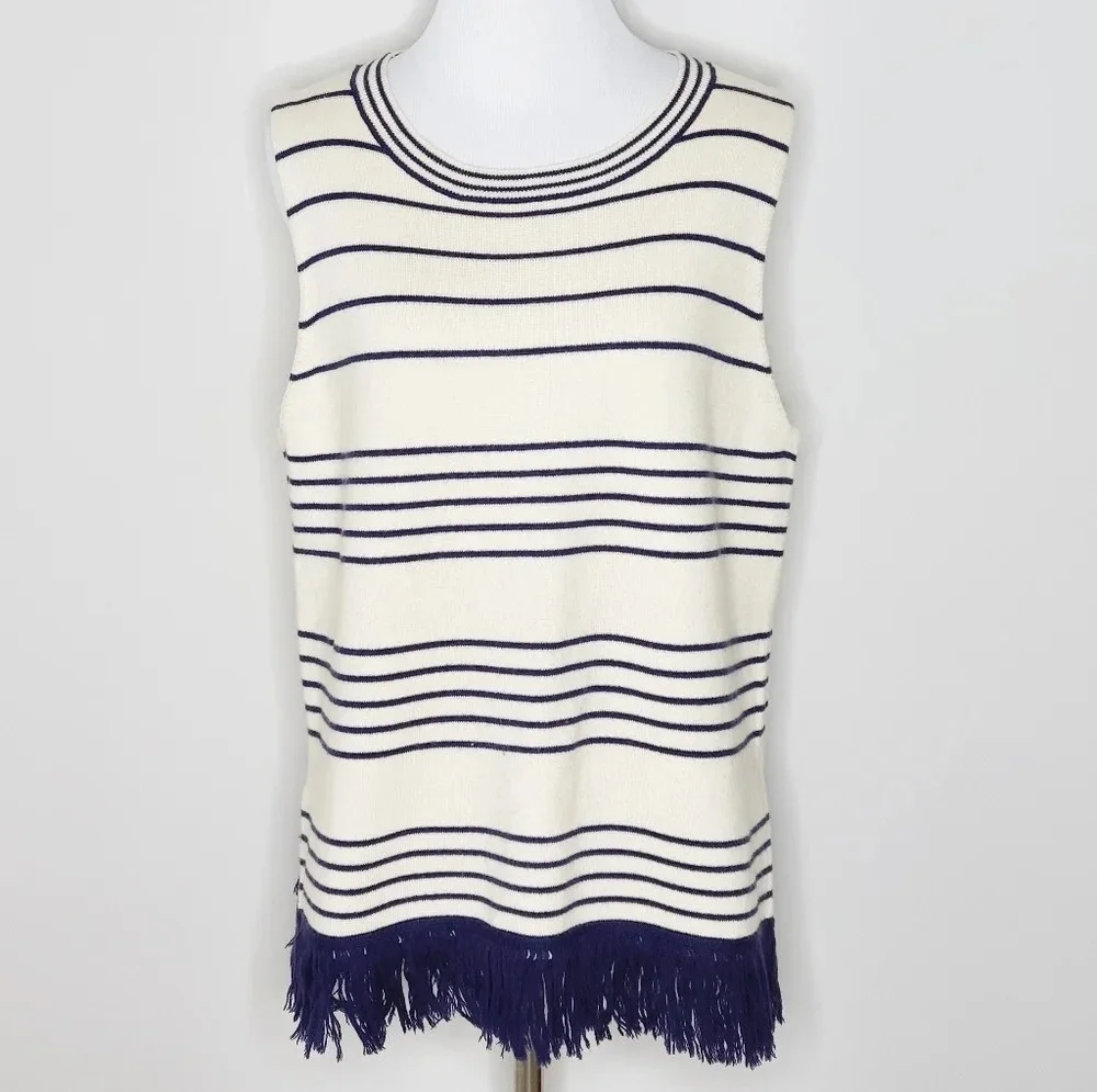 J. Crew Fringed Boatneck Striped Shell Tank M